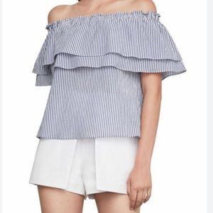 BCBGMAXAZRIA Off Shoulder White with Blue Stripes Top S